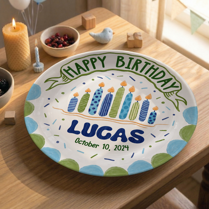 Blue Birthday Candles Keepsake Personalized Birthday Plate P626I8LTT