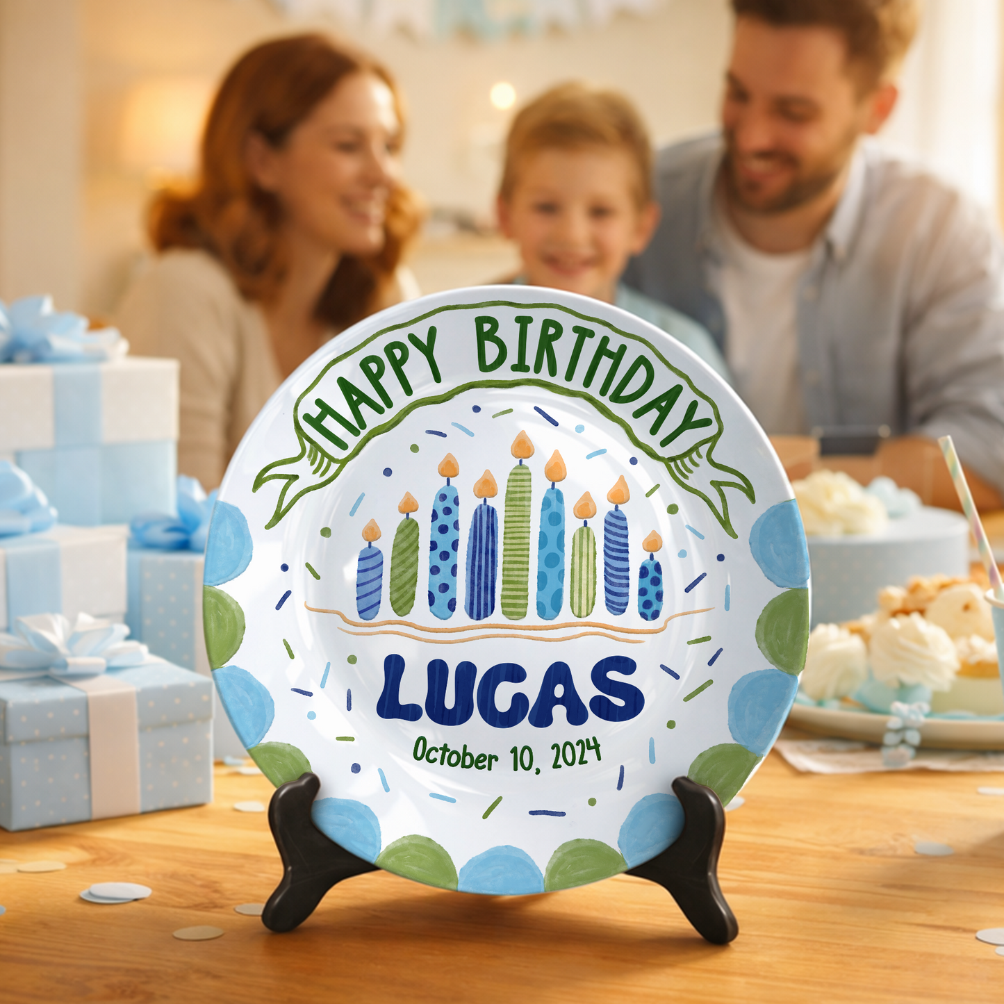 Blue Birthday Candles Keepsake Personalized Birthday Plate P626I8LTT