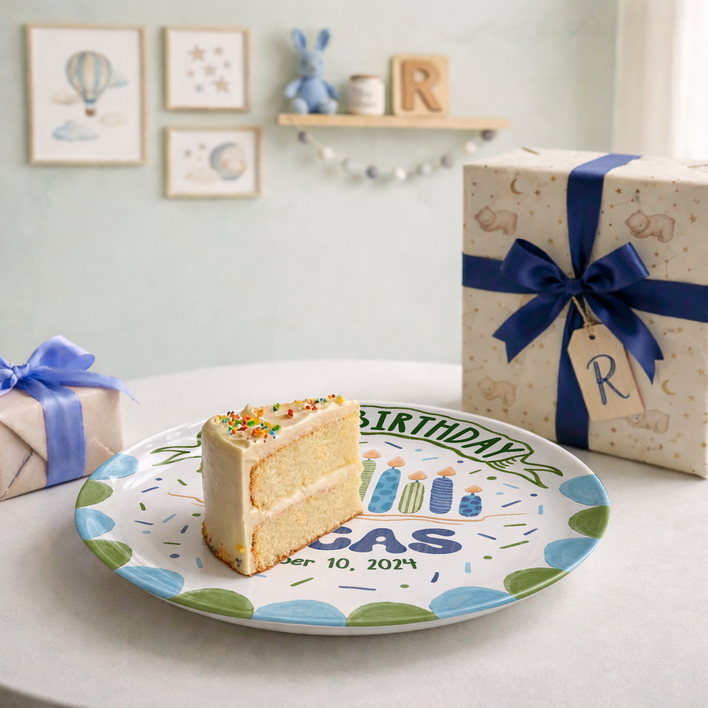 Blue Birthday Candles Keepsake Personalized Birthday Plate P626I8LTT