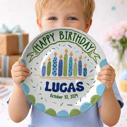 Blue Birthday Candles Keepsake Personalized Birthday Plate P626I8LTT