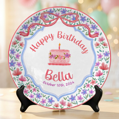Elegant Floral Bow Birthday Personalized Birthday Plate for Girls P810XZY0