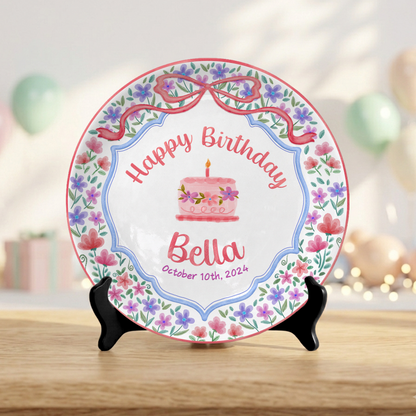 Elegant Floral Bow Birthday Personalized Birthday Plate for Girls P810XZY0