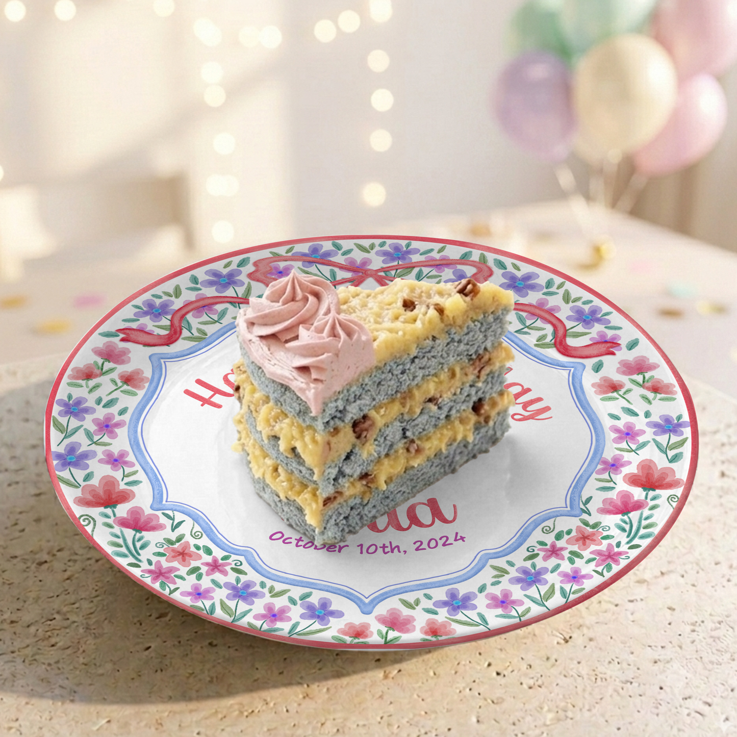 Elegant Floral Bow Birthday Personalized Birthday Plate for Girls P810XZY0