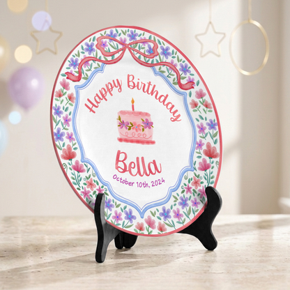 Elegant Floral Bow Birthday Personalized Birthday Plate for Girls P810XZY0