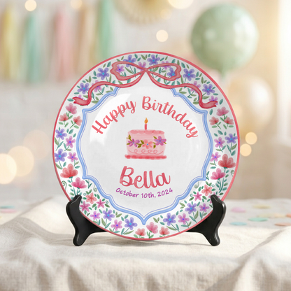 Elegant Floral Bow Birthday Personalized Birthday Plate for Girls P810XZY0