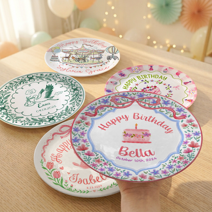 Elegant Floral Bow Birthday Personalized Birthday Plate for Girls P810XZY0