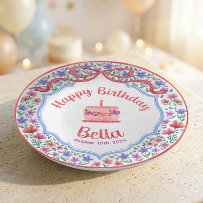 Elegant Floral Bow Birthday Personalized Birthday Plate for Girls P810XZY0