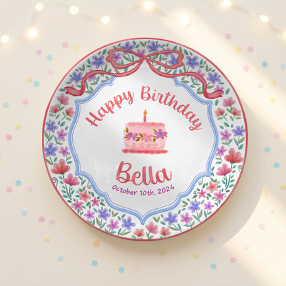 Elegant Floral Bow Birthday Personalized Birthday Plate for Girls P810XZY0