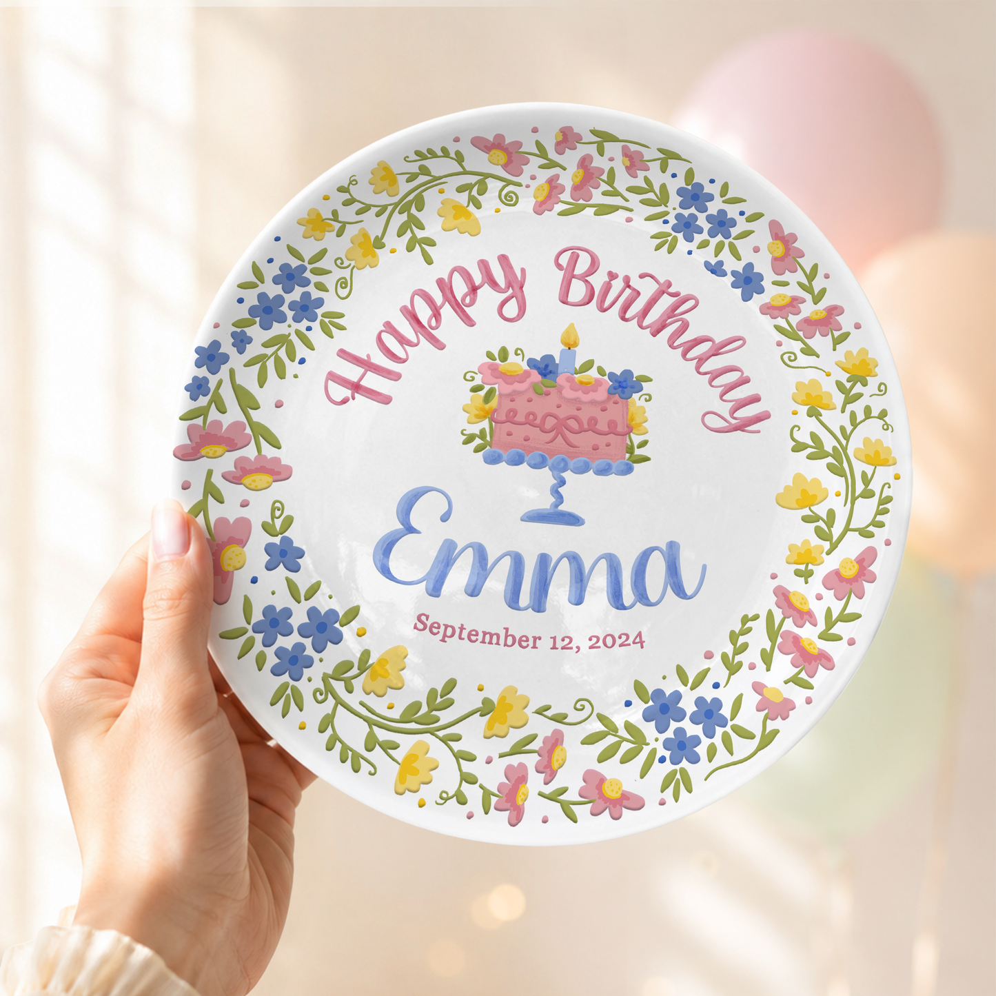 Botanical Birthday Cake Personalized Birthday Plate P715VI0