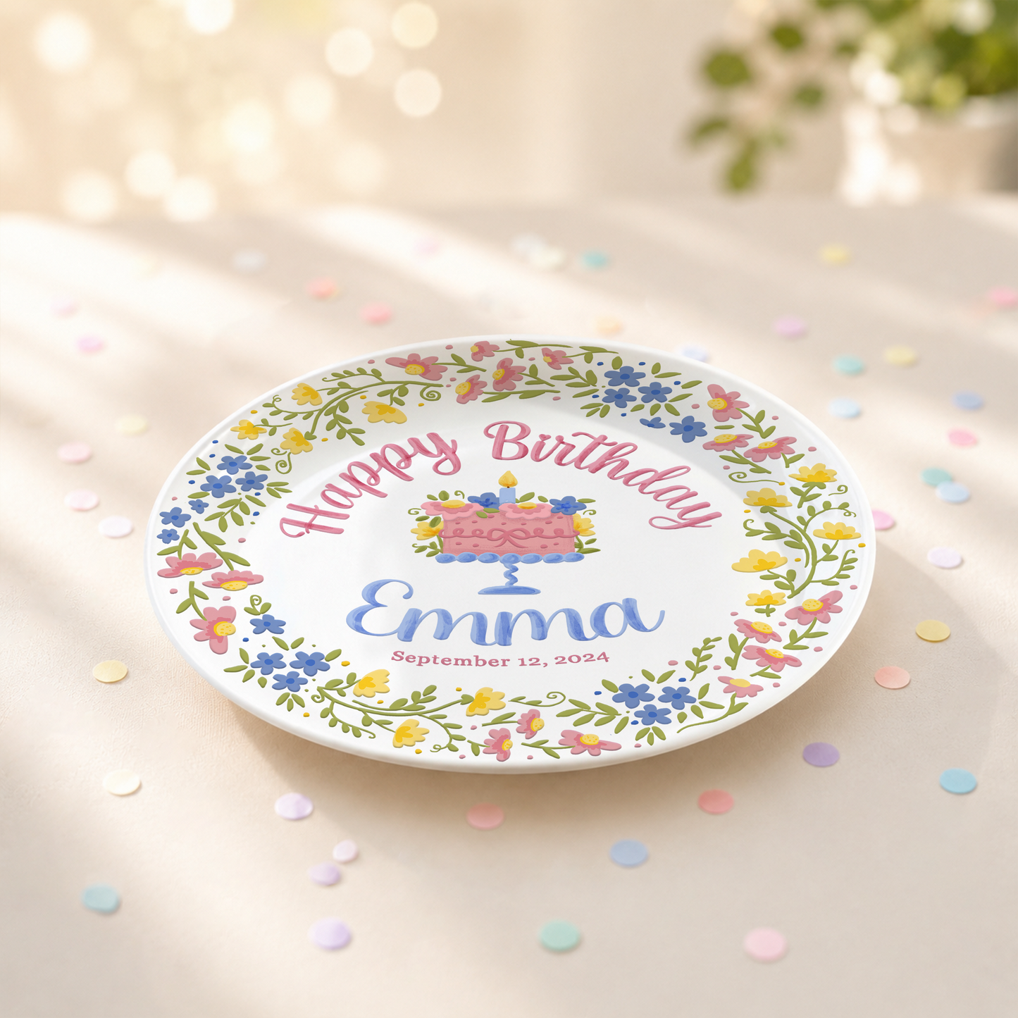 Botanical Birthday Cake Personalized Birthday Plate P715VI0