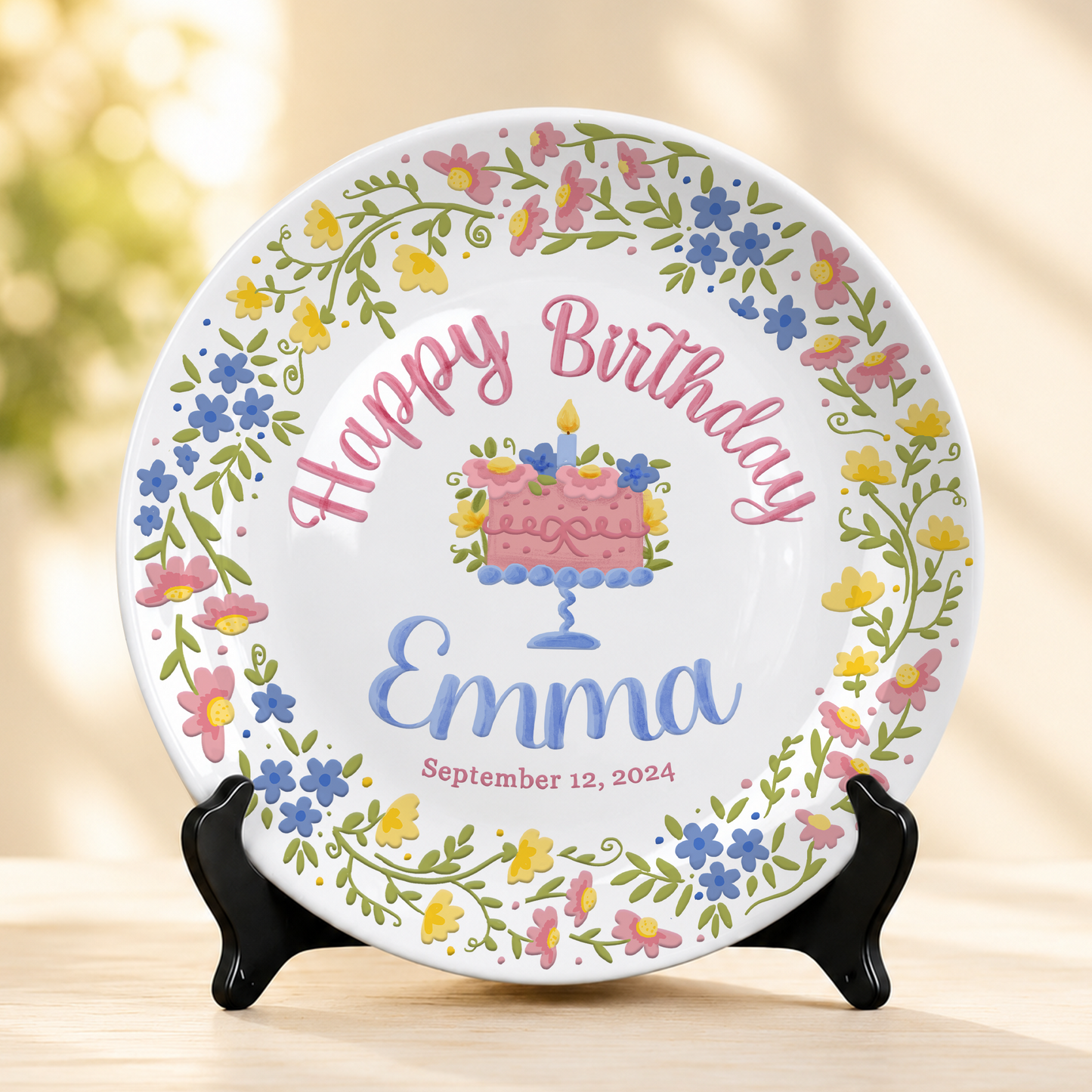 Botanical Birthday Cake Personalized Birthday Plate P715VI0