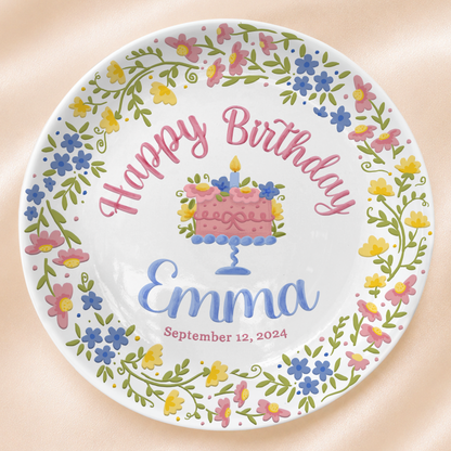 Botanical Birthday Cake Personalized Birthday Plate P715VI0