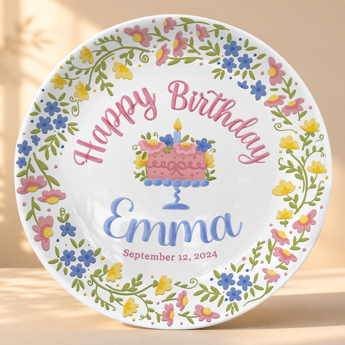 Botanical Birthday Cake Personalized Birthday Plate P715VI0