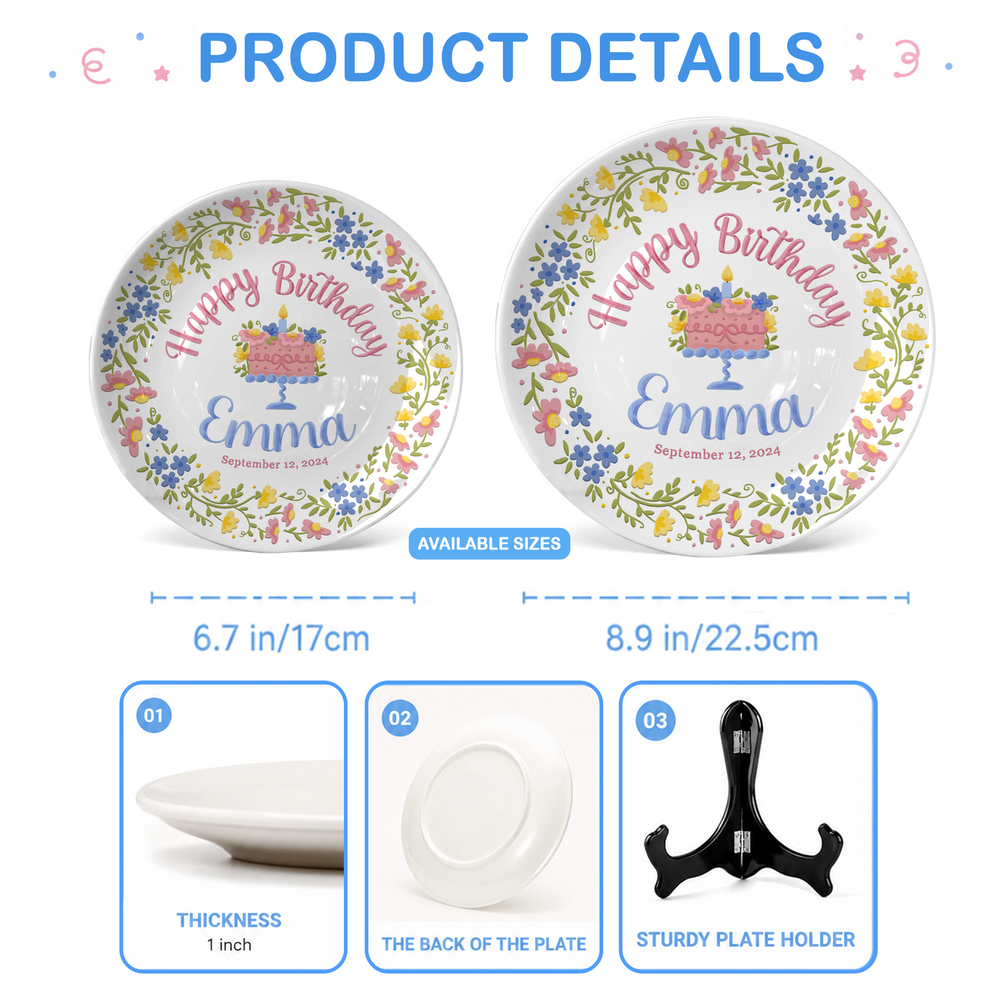Botanical Birthday Cake Personalized Birthday Plate P715VI0