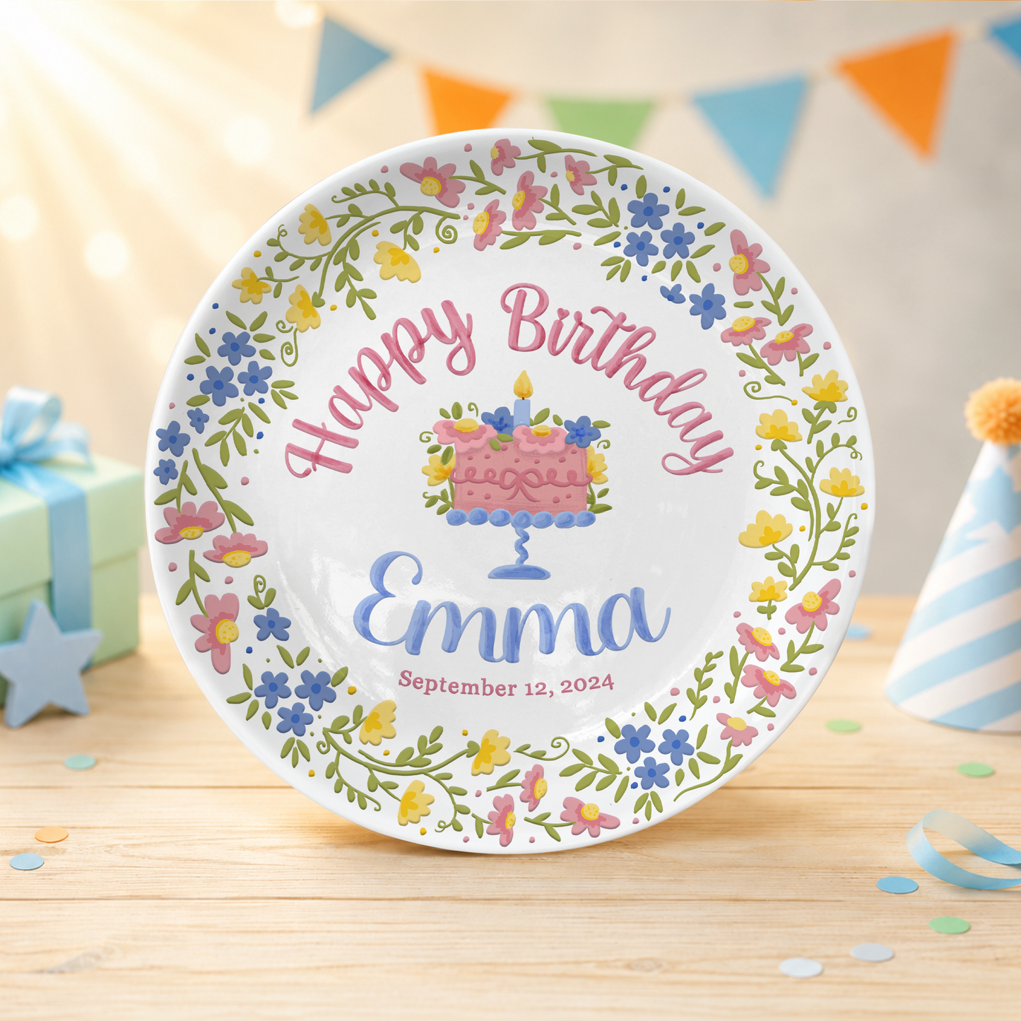Botanical Birthday Cake Personalized Birthday Plate P715VI0