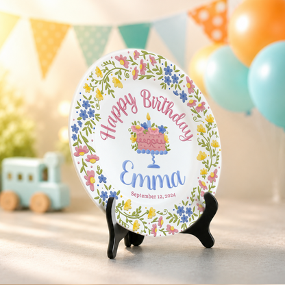 Botanical Birthday Cake Personalized Birthday Plate P715VI0