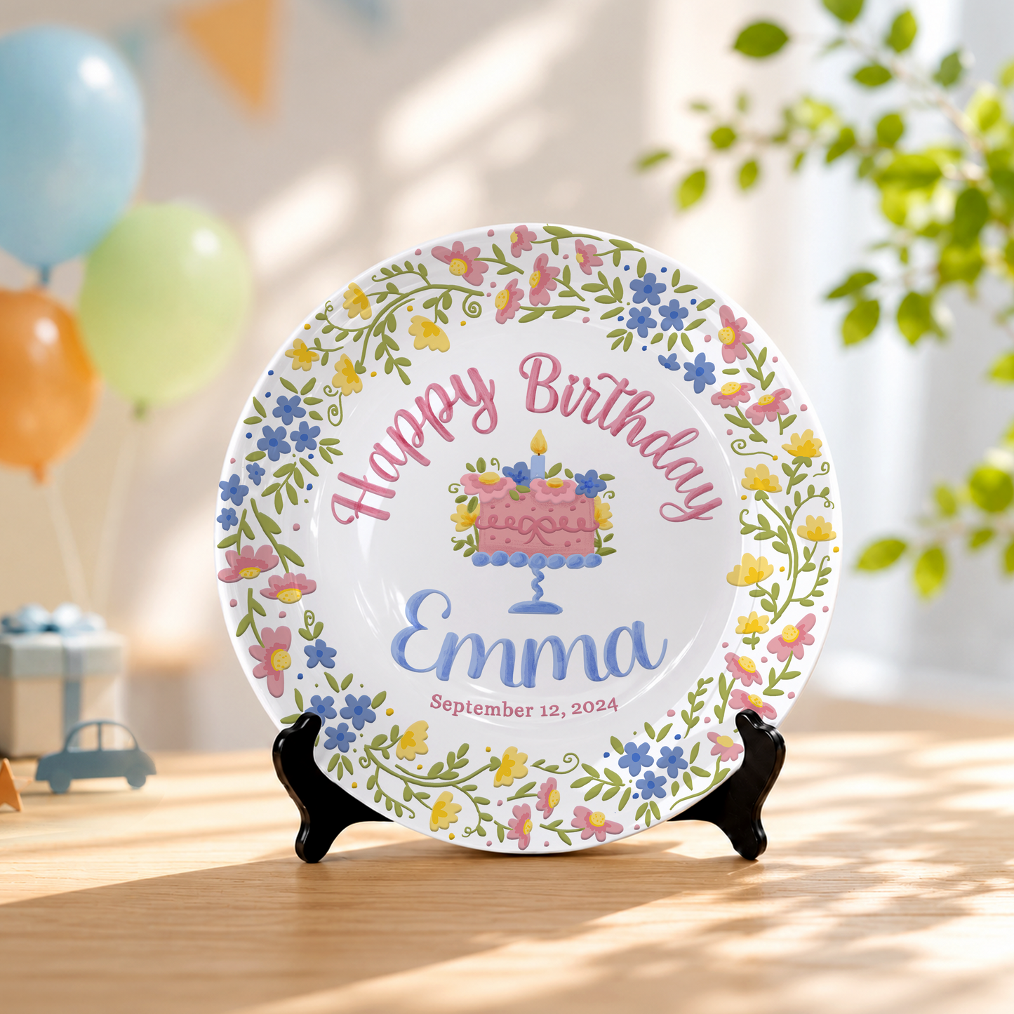 Botanical Birthday Cake Personalized Birthday Plate P715VI0
