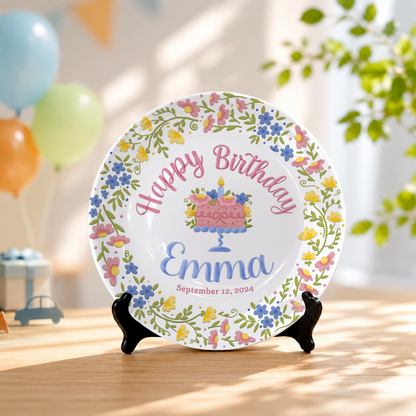 Botanical Birthday Cake Personalized Birthday Plate P715VI0