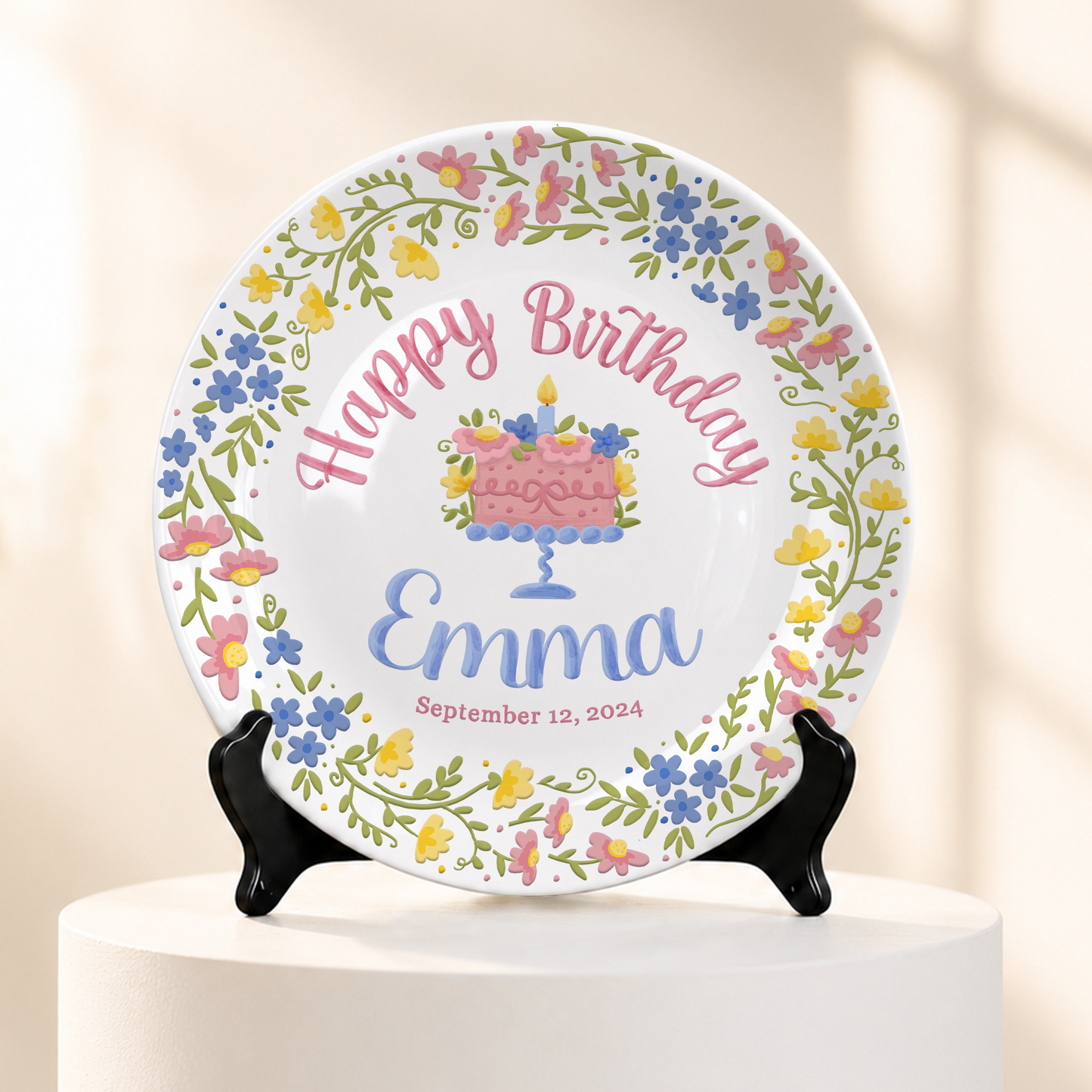 Botanical Birthday Cake Personalized Birthday Plate P715VI0