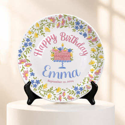 Botanical Birthday Cake Personalized Birthday Plate P715VI0