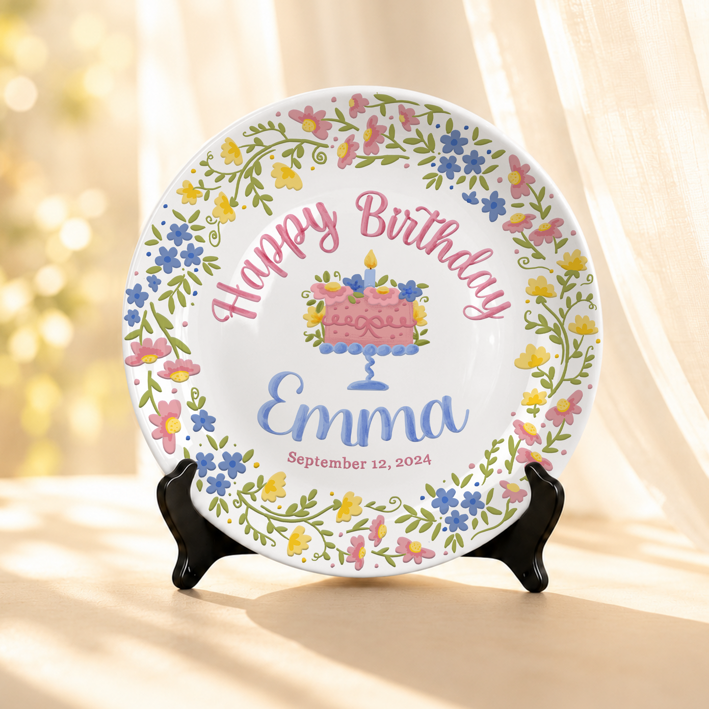 Botanical Birthday Cake Personalized Birthday Plate P715VI0