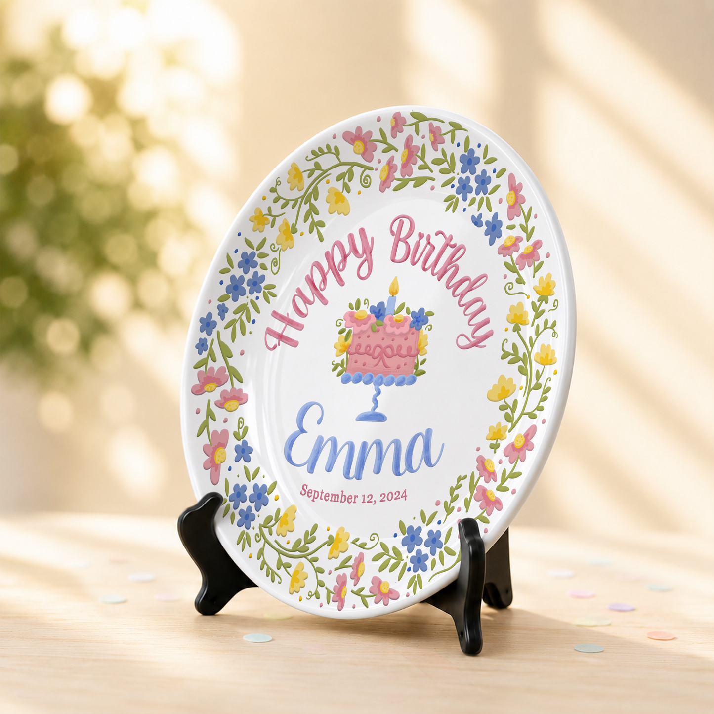 Botanical Birthday Cake Personalized Birthday Plate P715VI0