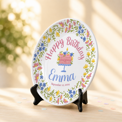 Botanical Birthday Cake Personalized Birthday Plate P715VI0