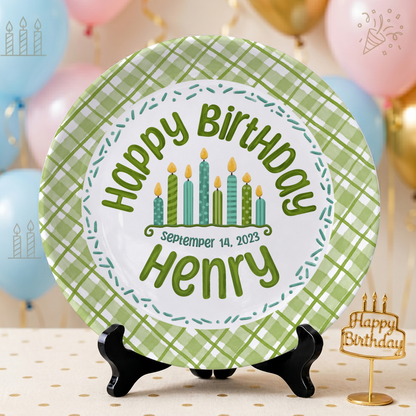 Green Gingham Cupcake Birthday Keepsake Personalized Birthday Plate P71WJP0