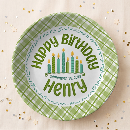 Green Gingham Cupcake Birthday Keepsake Personalized Birthday Plate P71WJP0