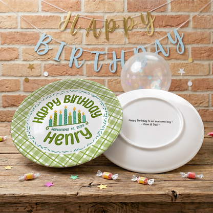 Green Gingham Cupcake Birthday Keepsake Personalized Birthday Plate P71WJP0