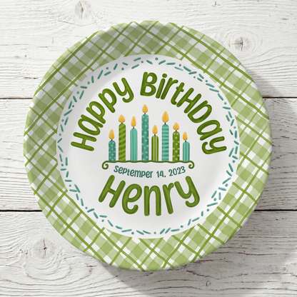 Green Gingham Cupcake Birthday Keepsake Personalized Birthday Plate P71WJP0