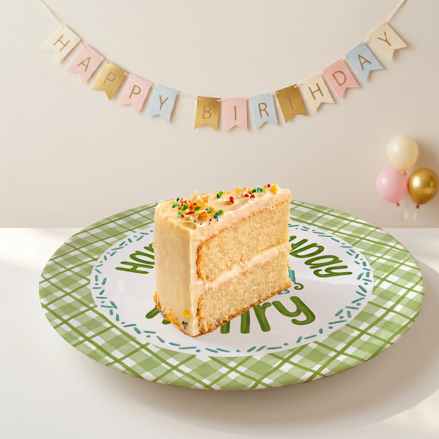 Green Gingham Cupcake Birthday Keepsake Personalized Birthday Plate P71WJP0