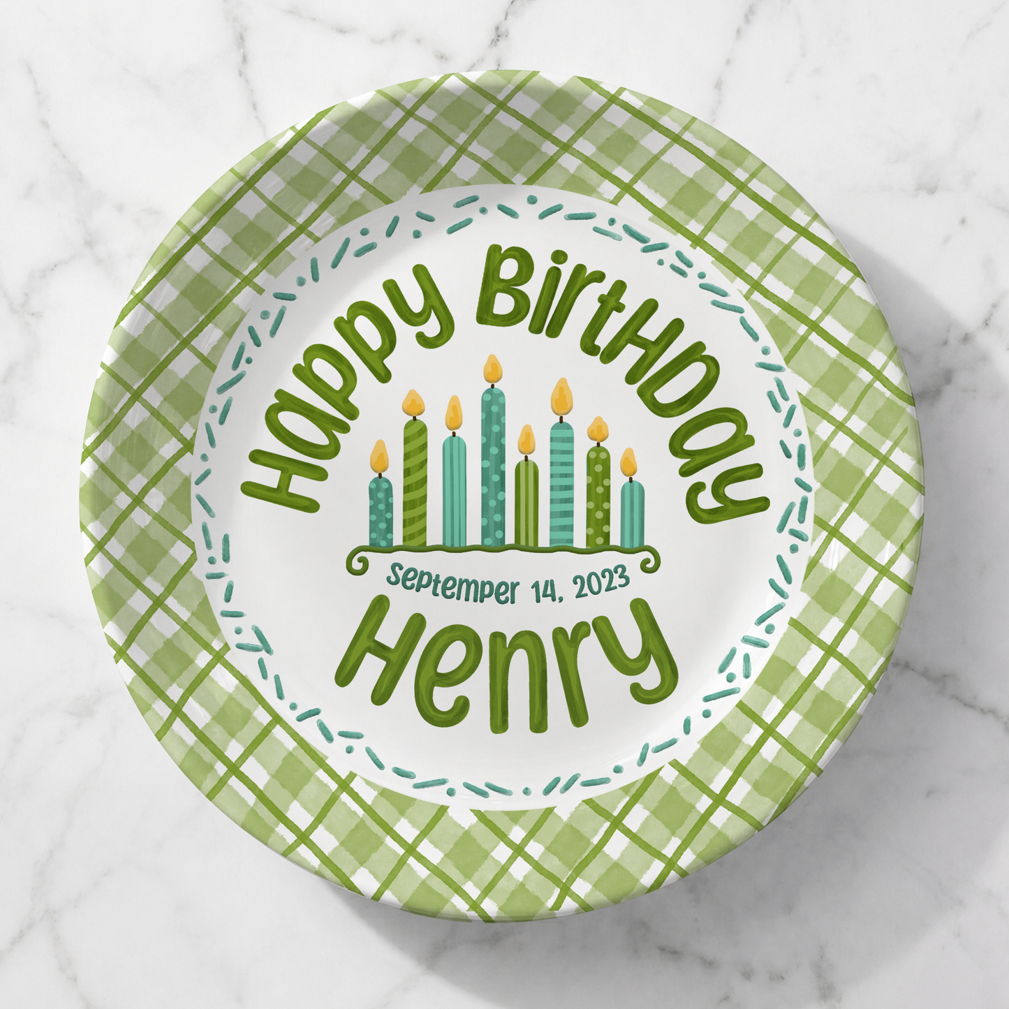 Green Gingham Cupcake Birthday Keepsake Personalized Birthday Plate P71WJP0