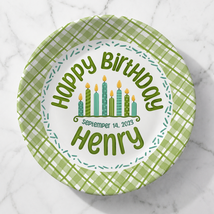 Green Gingham Cupcake Birthday Keepsake Personalized Birthday Plate P71WJP0