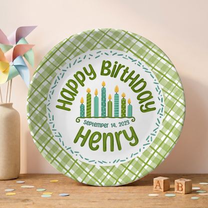 Green Gingham Cupcake Birthday Keepsake Personalized Birthday Plate P71WJP0