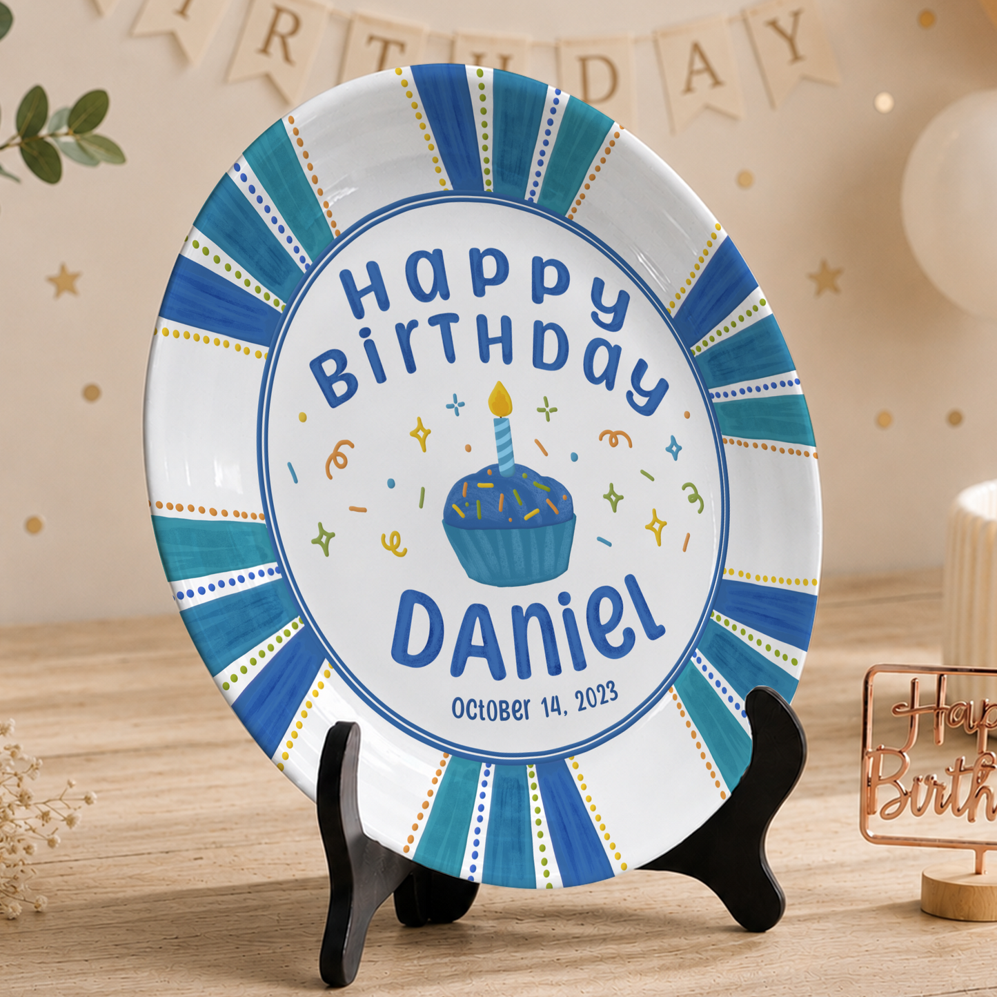 Blue Cupcake Birthday Keepsake Personalized Birthday Plate P72VHR0