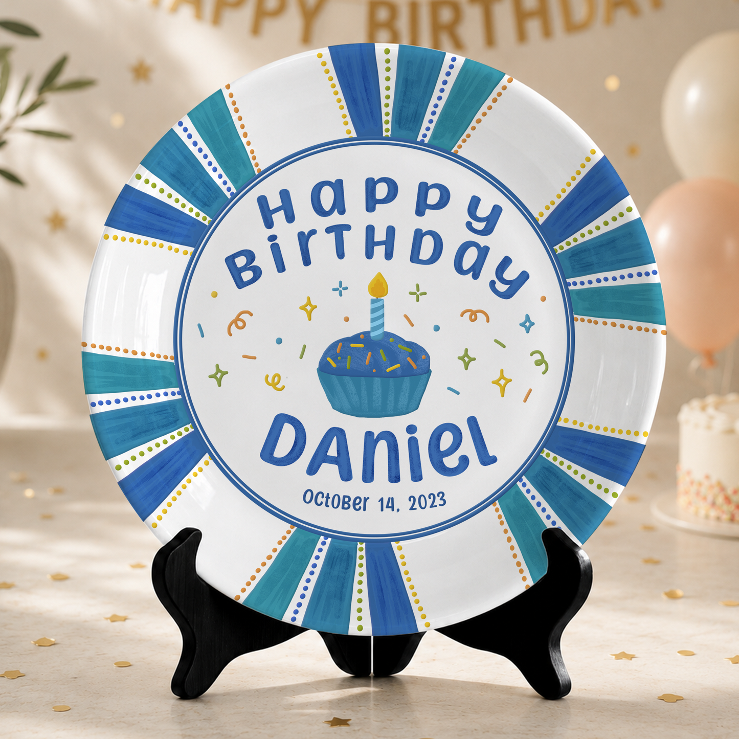Blue Cupcake Birthday Keepsake Personalized Birthday Plate P72VHR0