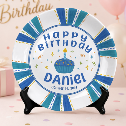 Blue Cupcake Birthday Keepsake Personalized Birthday Plate P72VHR0