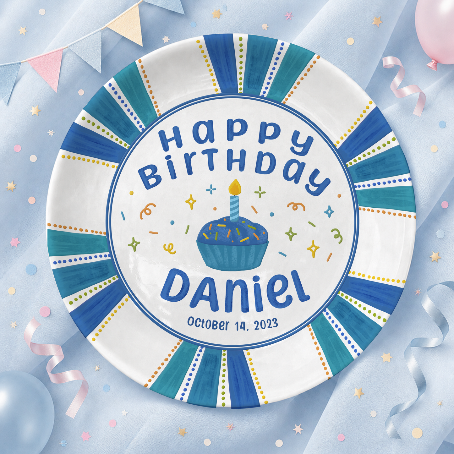 Blue Cupcake Birthday Keepsake Personalized Birthday Plate P72VHR0