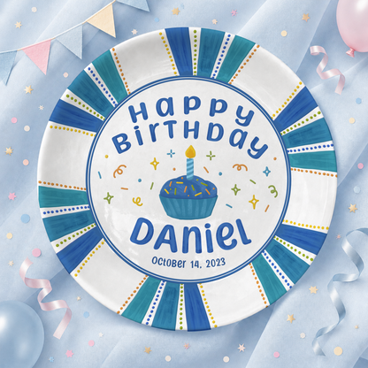 Blue Cupcake Birthday Keepsake Personalized Birthday Plate P72VHR0