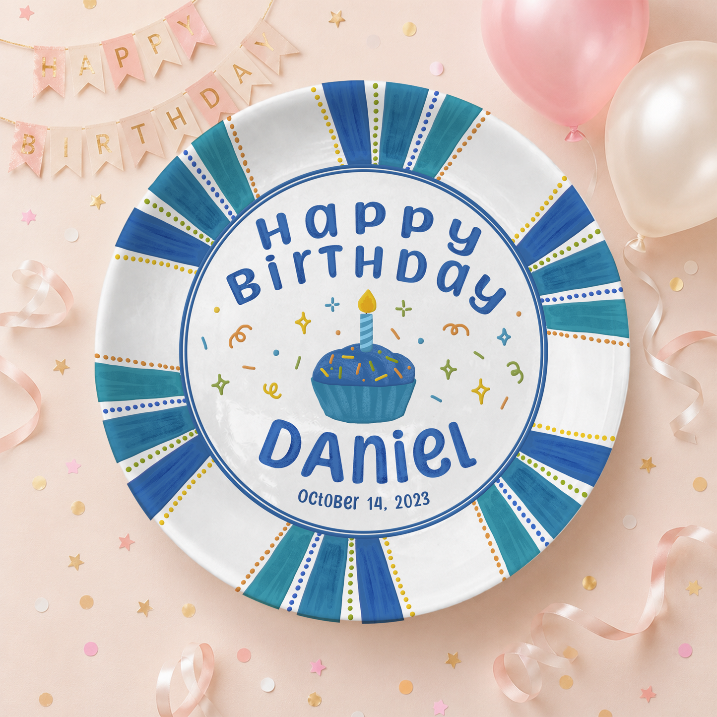 Blue Cupcake Birthday Keepsake Personalized Birthday Plate P72VHR0