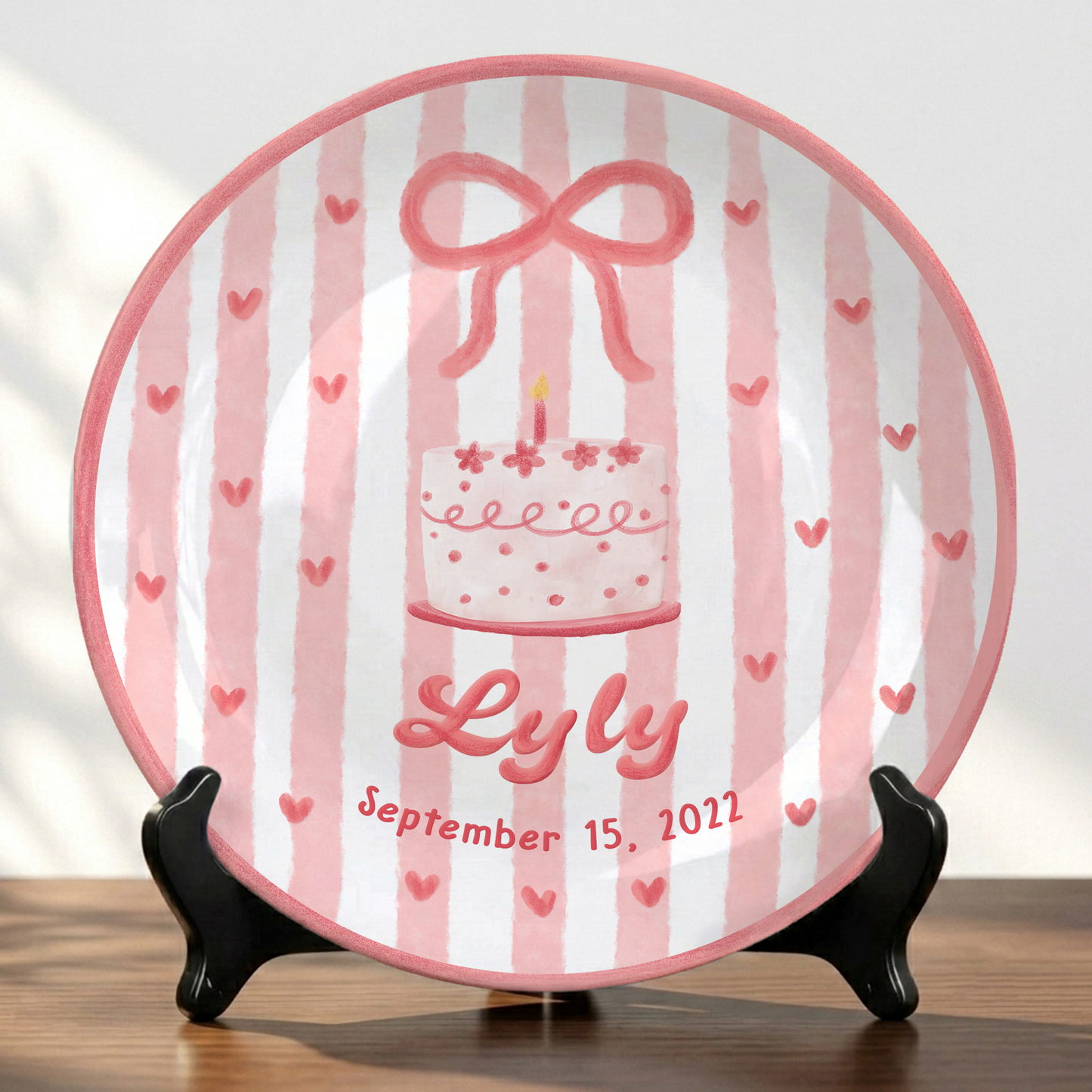 Pink Bow Personalized Birthday Plate for Kids Custom Ceramic Keepsake Gift P731THN0