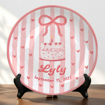 Pink Bow Personalized Birthday Plate for Kids Custom Ceramic Keepsake Gift P731THN0