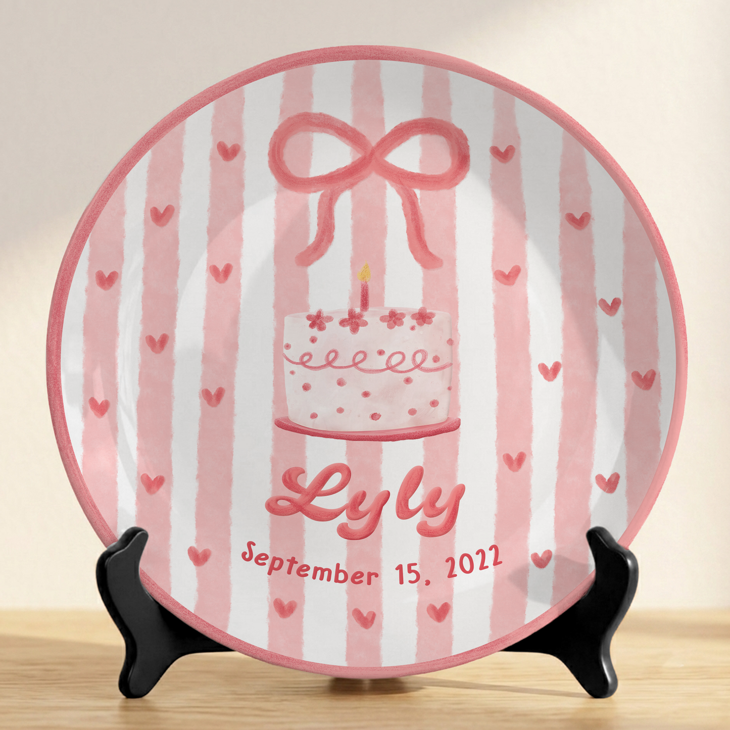 Pink Bow Personalized Birthday Plate for Kids Custom Ceramic Keepsake Gift P731THN0