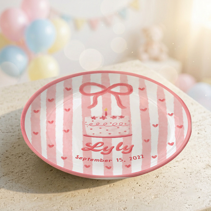 Pink Bow Personalized Birthday Plate for Kids Custom Ceramic Keepsake Gift P731THN0