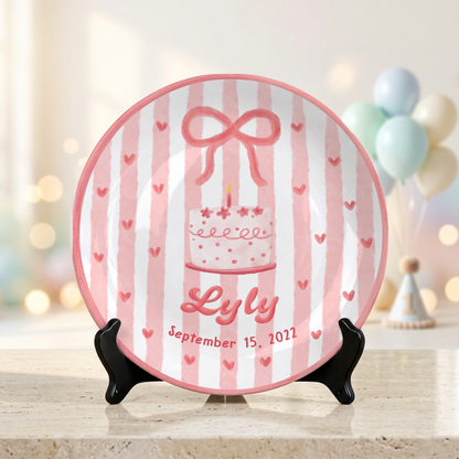 Pink Bow Personalized Birthday Plate for Kids Custom Ceramic Keepsake Gift P731THN0