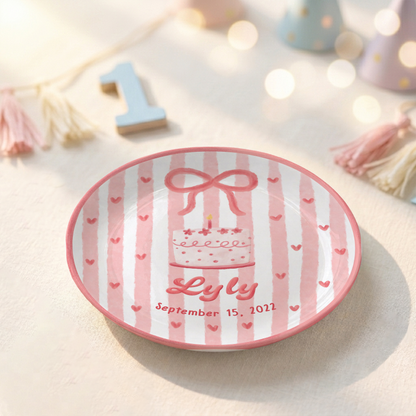 Pink Bow Personalized Birthday Plate for Kids Custom Ceramic Keepsake Gift P731THN0