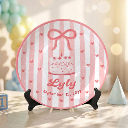 Pink Bow Personalized Birthday Plate for Kids Custom Ceramic Keepsake Gift P731THN0