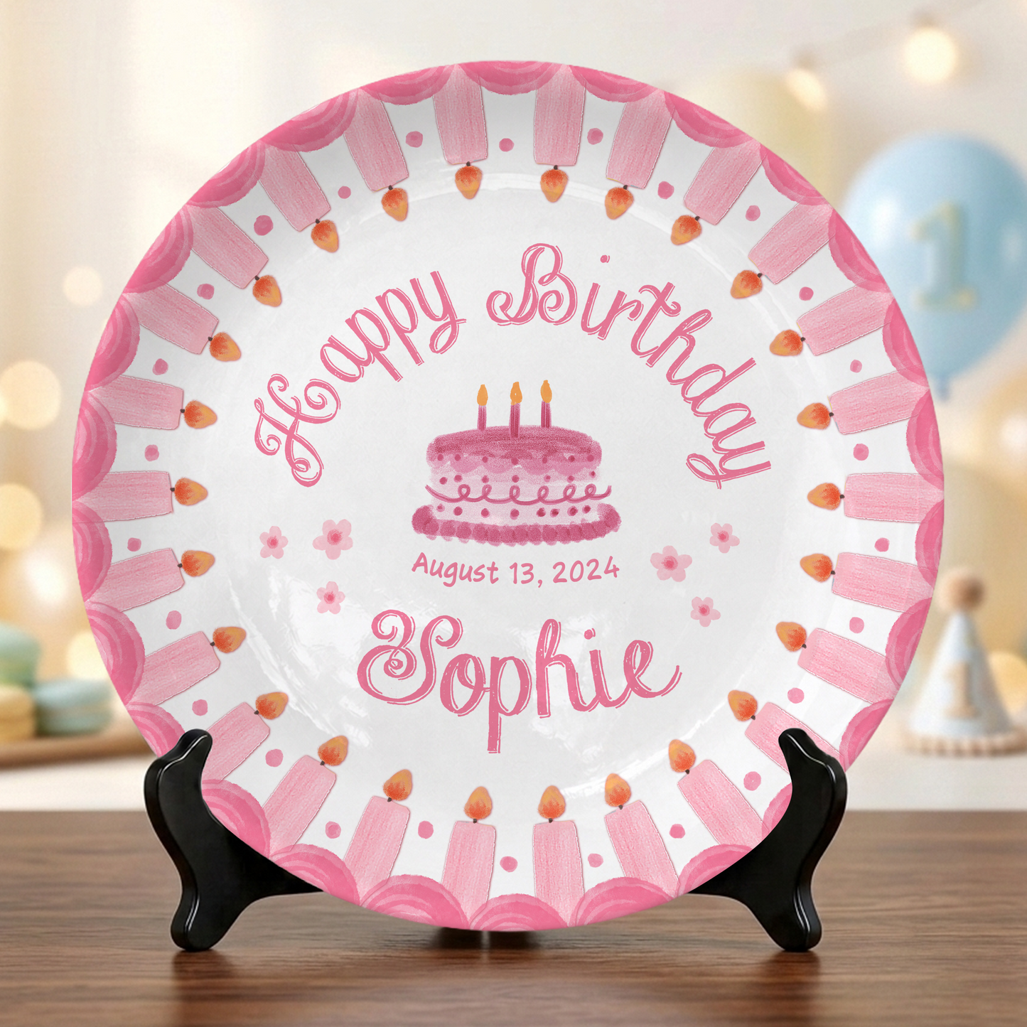 Pink Strawberry Birthday Personalized Birthday Plate for Girls First Gift P810KB70
