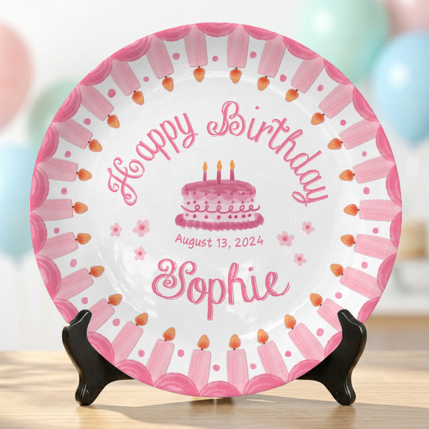 Pink Strawberry Birthday Personalized Birthday Plate for Girls First Gift P810KB70